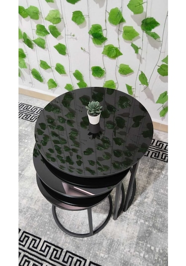 Özcan Metal 3lü Siyah C Zigon Sehpa Yan Sehpa