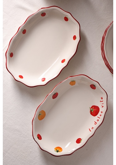 Rakle x Bengi Kurtcebe Pomodoro Stoneware 2'li Kayık Sunum Tabağı Seti 25 cm
