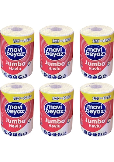 Mavi Beyaz Dev Rulo Jumbo Havlu 6'lı