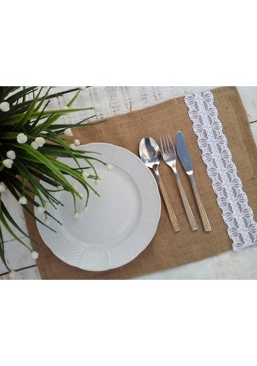 Jüt Dantelli Servis Beyaz