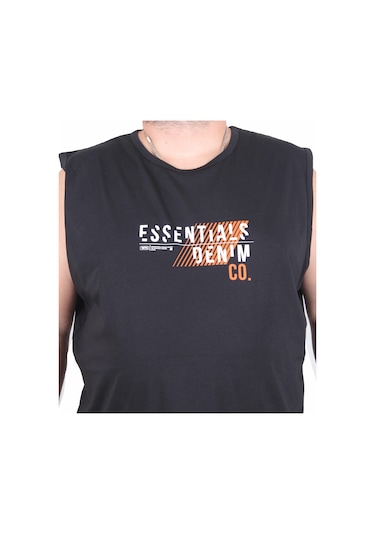 Starbattal Büyük Beden Baskılı Kolsuz Tişört Denim 25154 Sıyah Siyah