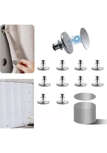 Konesam 10 Adet Manyetik Perde Klembi - Işık Sızıntısını Engelle, Duş Perdesini Sabitle Ve Tutkalı Duvara Tutan Manyetik Kapaklı Tutucular Diğer