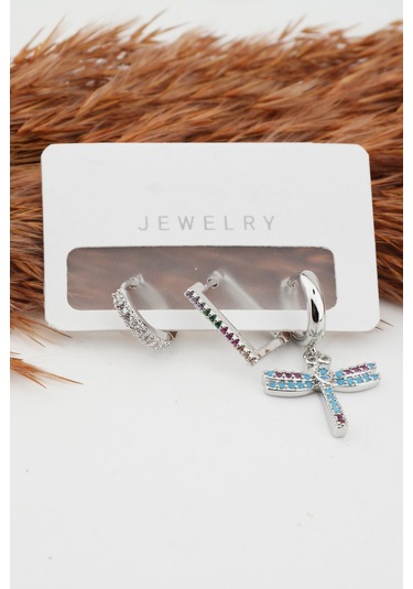 Kadın Altın Kaplama Kararmaz Yusufcuk Figürlü 3'Lü Zirkon Set Kü Gümüş-M Altın