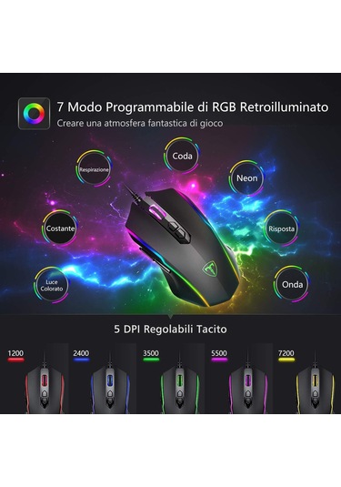 Yüksek Performanslı Kablolu Oyun Faresi, 7200 Ayarlanabilir Oyun Faresi