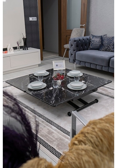 Home Üst Tabla Mdf Siyah Mermer Oval Köşe Alt Ayak Siyah