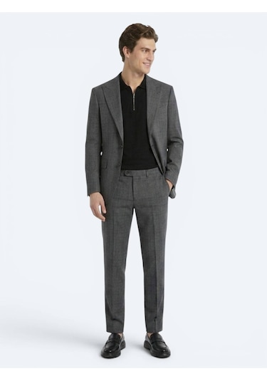 Kip Antrasit Kareli Modern Fit Yün Karışımlı Takım Elbise