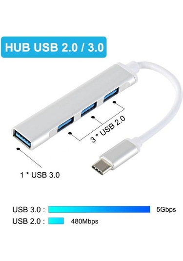 Type-C To 4 Port Usb 3.0 Çoklayıcı Dönüştürücü Adaptör Otg