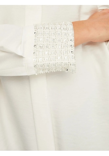 Faik Sönmez Kolları Boncuk Payet İşli Şık Kadın Gömlek W26gml011 Ekru