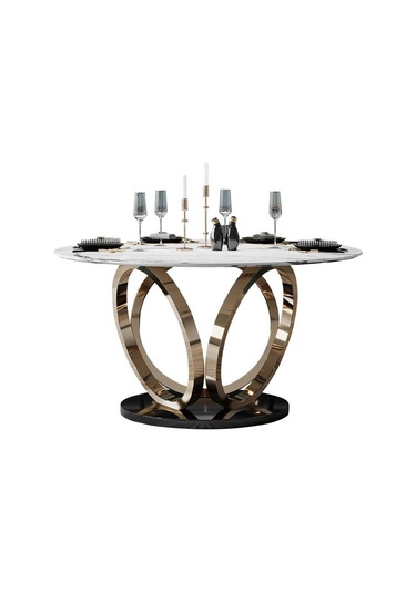 Metal Yuvarlak Gold Yemek Masası
