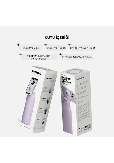 Ringo Pro Manyetik Telefon Tutuculu Termal Paslanmaz Çelik Su Şişesi Pipetli Kapak 24 Oz / 710 Ml Lila