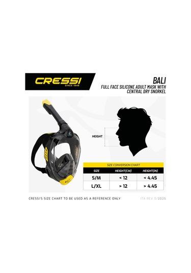 Cressi Bali Tam Yüz Maskesi Siyah/gri S/m Siyah