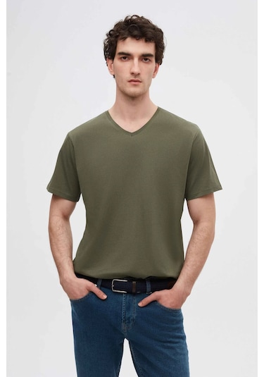 Ds Damat Slim Fit Haki/bej/beyaz 3'lü Set V Yaka T-shirt 4hc14ortbn55m Haki/bej/beyaz Çok Renkli
