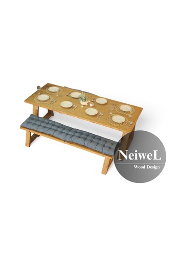 Neiwel Aries Doğal Ahşap Banklı Yemek Masası Takımı-100-220 Takım Açık Ceviz