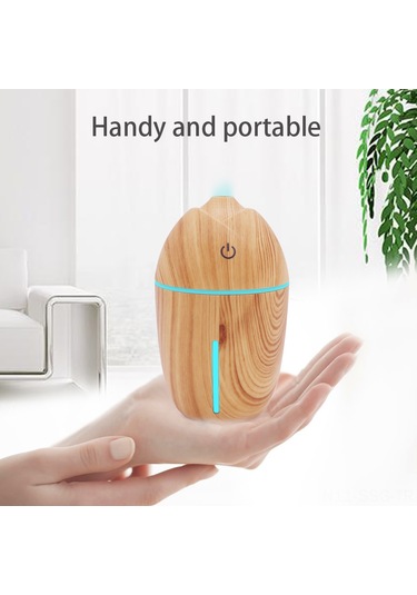 Springsun Mini Usb Hava Nemlendirici, 7 Renkli Işık, 200ml Tank, Otomatik Kapanma, Masaüstü-araç-ofis, Hafif Ahşap Desenli