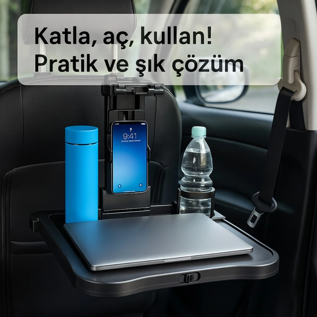 Polham Premium Araç Koltuk Arkası Masa Araç Laptop Standı Araç Yeme İçme Masası Standı Araç Standı Siyah
