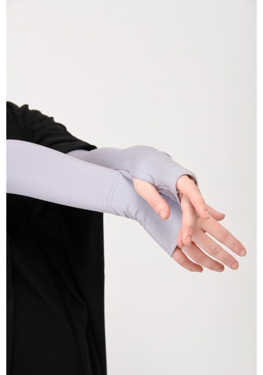 Parmak Geçmeli 45cm Likralı Penye Kolluk 1 Çift Gri