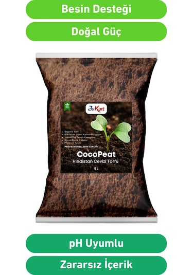 Bykurt Cocopeat Hindistan Cevizi Torfu %100 Doğal Torf Ve Bitki Toprağı Sinek Yapmaz 5 Litre