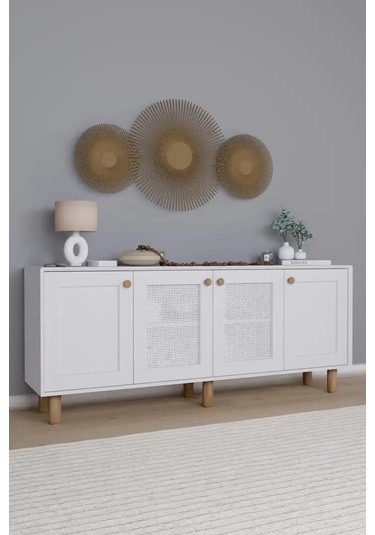 Bohem Serisi Natura 2 Kapak Pvc Hasır Desen Mat Beyaz Konsol Beyaz