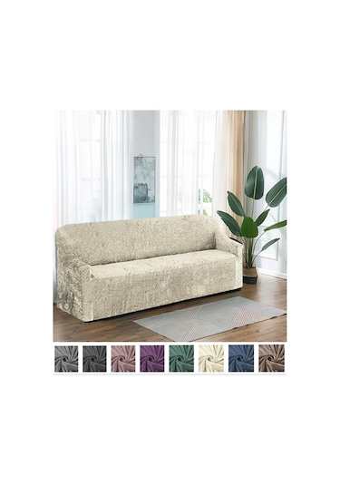 StarMall Kadife Koltuk Örtüsü Esnek, Lastikli Yıkanabilir 3 Kişilik Bir Adet Krem