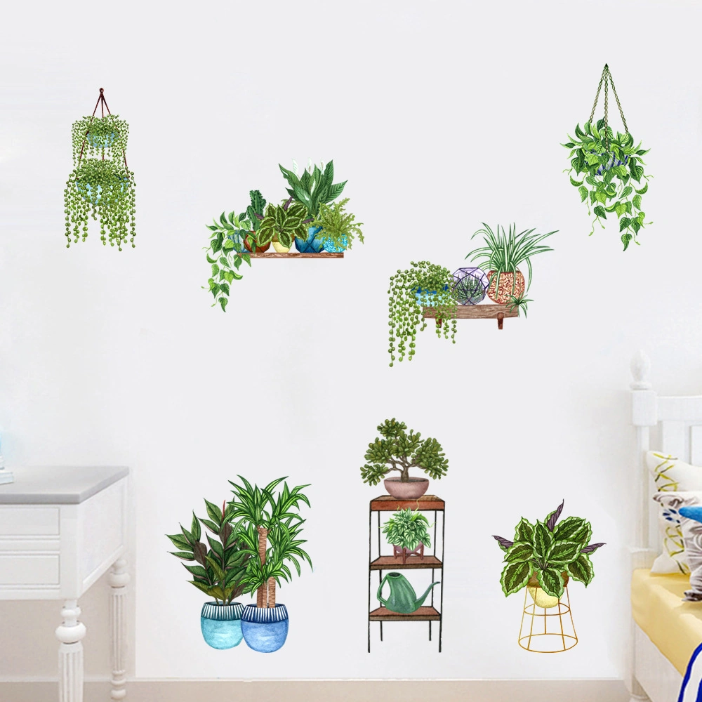 Saksılı Çiçek Tasarımlı Yapışkanlı Sticker 4741 Akçaağaç