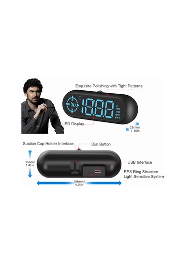 Jeehugo Siyah Araba Gps Hud Görüntüleyici - Led Ekranlı Hız Ölçer Ve Pusula Fonksiyonlu Araç Gösterge Paneli