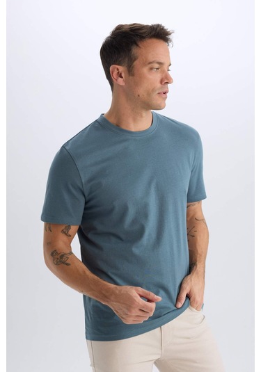 DeFacto %100 Pamuk New Regular Fit Bisiklet Yaka Basic Düz Kısa Kollu Tişört V7699AZ25SPBE576