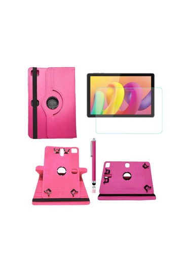 Tcl Tab 10l 10.1" Uyumlu Kılıf 360 Dönerli Unıversal Standlı Kılıf + Nano Ekran Koruyucu + Kalem Pembe
