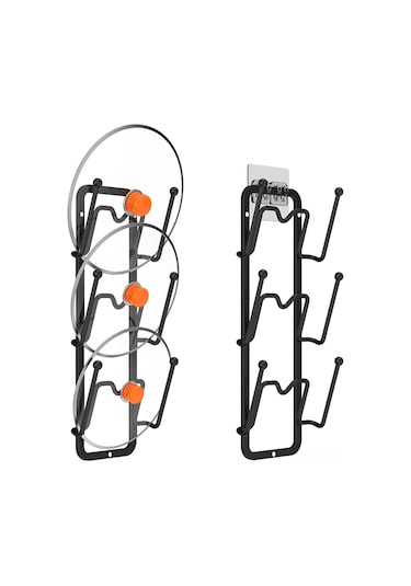 Tenfowee Çiftli Tencere Kapak Rafı, Duvar/cabinet Montajlı, Çelik Malzeme, Suya Dayanıklı, Mutfakta Yer Tasarrufu Sağlar Siyah