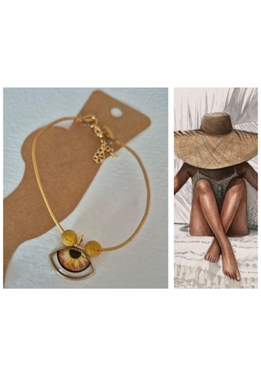 Glamglamour Mat Sarı Deri Göz Bayan Halhal