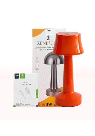 Zenlight Metal Dokunmatik Şarjlı Masa Lambası Turuncu