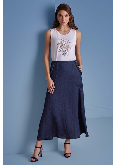 Çan Mavi Keten Etek Mavi