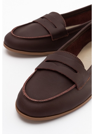 Luvishoes F02 Kahve Cilt Hakiki Deri Kadın Babet Kahverengi