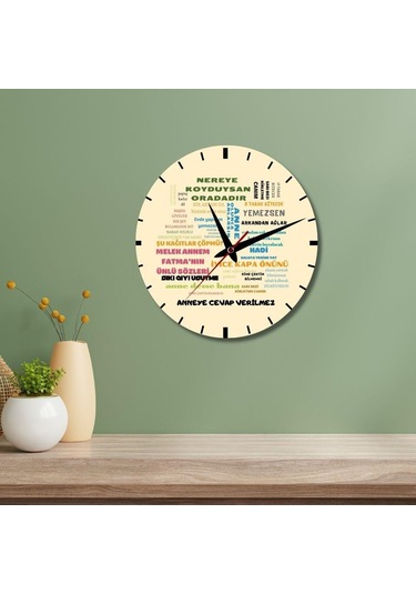 Klasik Anne Sözleri Tasarımlı Cam Duvar Saati Çok Renkli