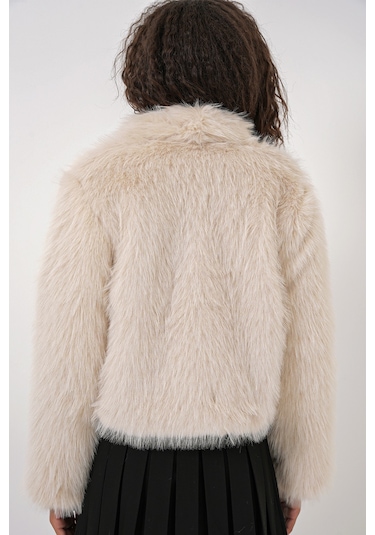 Bigdart 5186 Kruvaze Peluş Kürk Kaban - Krem