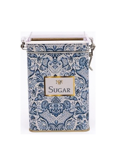 Lisbon Sugar Desenli Şeffaf Kapaklı Metal Saklama Kabı, 7,5 X 10 X 15 Cm, 1 Lt Desenli