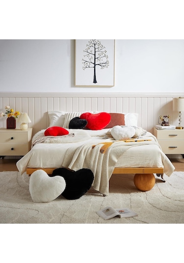 Geeksen Kırmızı Kalp Yastığı, 10x13 İnç, Ultra Yumuşak Tavşan Kürkü, Sevgi Hediyesi, Oturma Odası Dekoru, Kadınlar İçin Puf Kırmızı