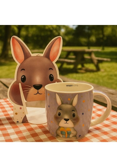 Tohana Tavşan Figürlü Porselen Kupa Beyaz