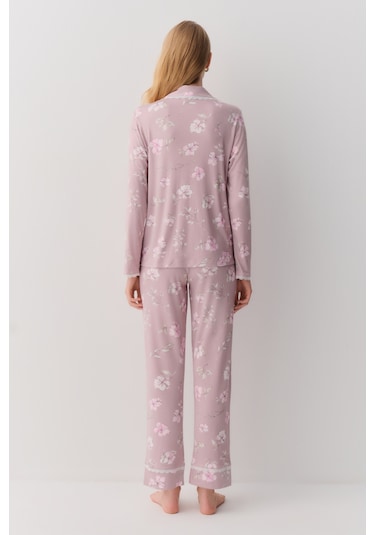 Suwen Lara Maskülen Pijama Takımı Sh26224660b1021 Gül Desenli