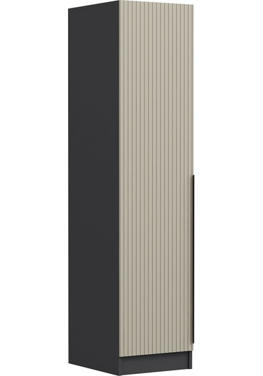 Minar Kale 1 Kapaklı Dolap Çizgili Mebran 190cm - Antrasit/kumtaşı - Askılıklı Çok Renkli