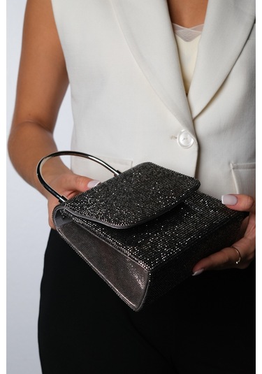 Lamaya Platin Taşlı Kadın El Çantası Platin Kristal