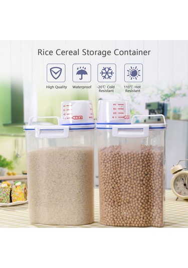 Leezsing 2l Şeffaf Muhafaza Kabı - Pp Plastikli Silikon Oto Kapatma Kapaklı Pirinç, Tahıl, Atıştırmalık Depolama Kutusu