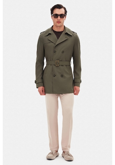 Ds Damat Regular Fit Koyu Haki Apoletli Beli Kemerli Pardösü/trenckot 1hf08ort00013 4620516