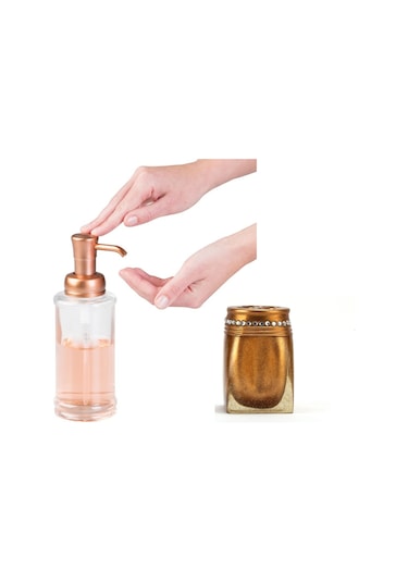 SIVI SABUNLUK VE DİŞ FIRÇALIK 2 Lİ BANYO SETİ Altın - Şeffaf