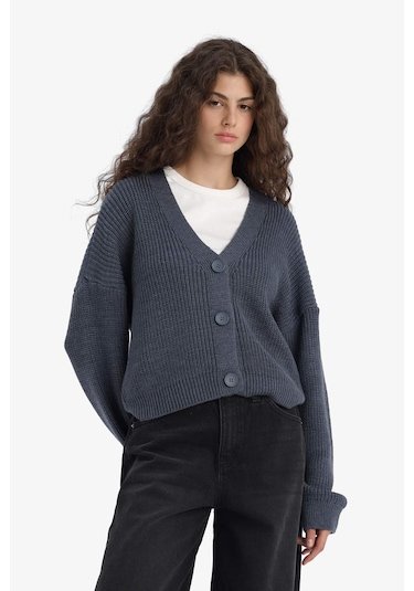 Defacto Regular Fit V Yaka Hırka U2052az25wnın179 Indigo