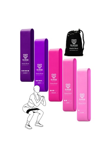 5 Li Çantalı Pilates Direnç Bandı Seti Egzersiz Squat Aerobik İçin Kapalı Uç Loop Lastik Pembe Pembe