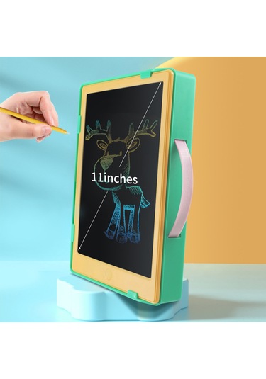 Kangvka 11 İnç Çift Taraflı Çocuk Tahtası - Abs Malzeme, Sarı+yeşil Renk, Manyetik Puzzle Ve Kalem İçeren Çizim Ve Yazma Seti Çok Renkli