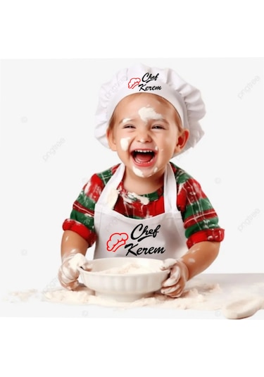 Chef Tasarımlı Askılı Önlük Ve Şapka Baskı Soru Kısmından Beyaz