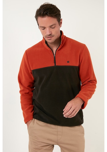 Buratti Regular Fit Anti-Pilling Tüylenme Yapmayan Dik Yaka Kışlık Şardonlu Erkek Polar 5906016 Oranj