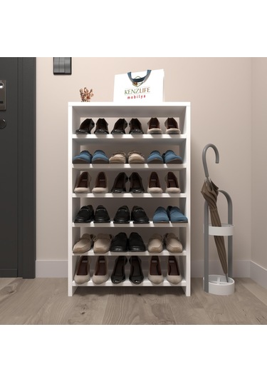 Kenzlife Ayakkabılık Mısri Mat Beyaz Suntalam 095 060 20 Onsekiz Çift Ayakkabı Kapasitesi Arkalıksız Beyaz
