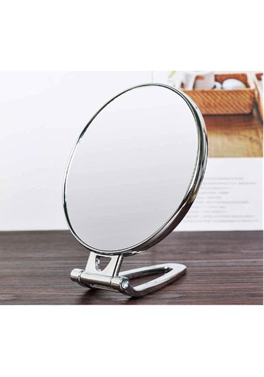 Gaman 2X Büyüteçli Yuvarlak Gümüş Portatif Makyaj Aynası